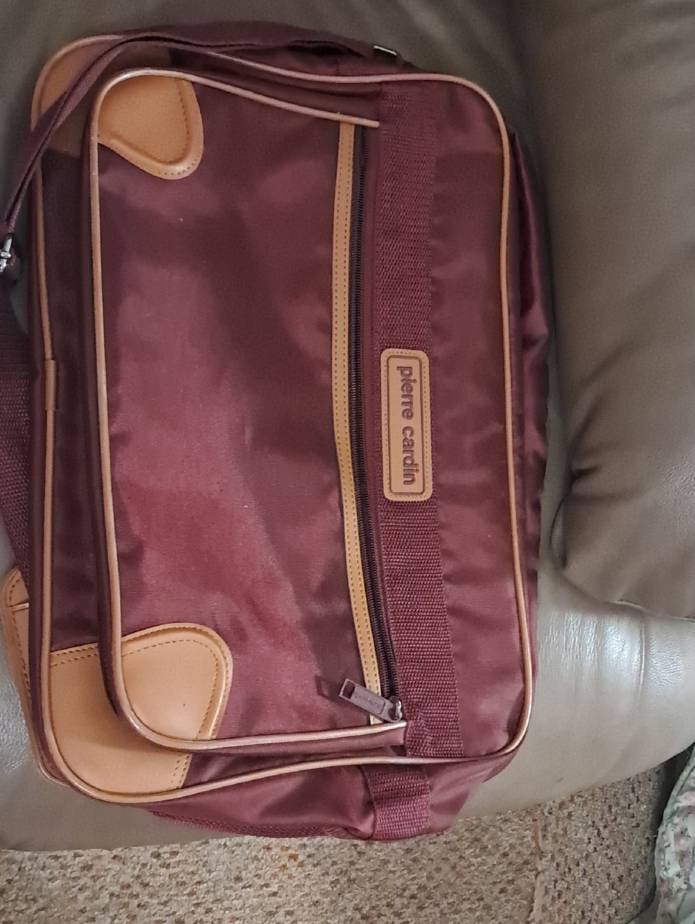 Pierre Cardin Burgundy Travel Duffel with Tan Accents